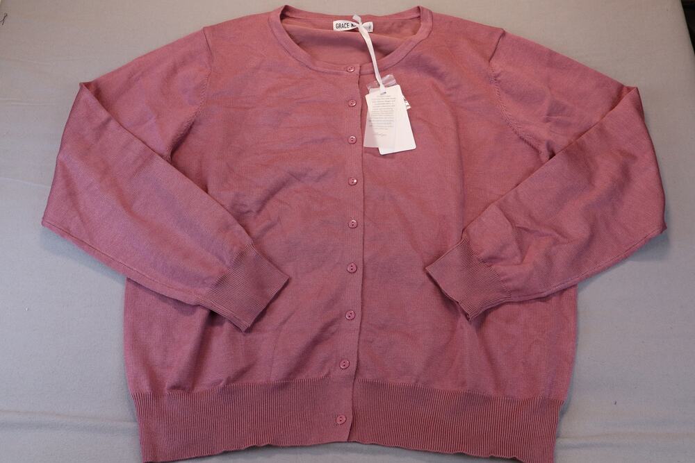 NEW Grace Karin Button Up Cardigan Women's Pink Crewneck Knit Sweater Size 3XL